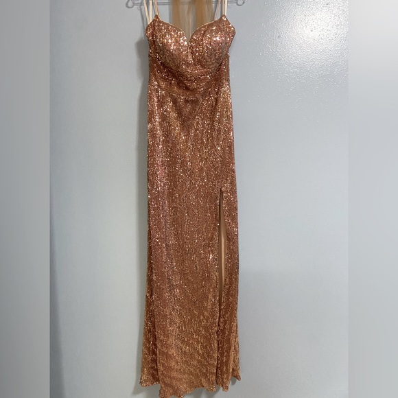 Cinderella Gold Sequin Prom Dress - Picture 3 of 7
